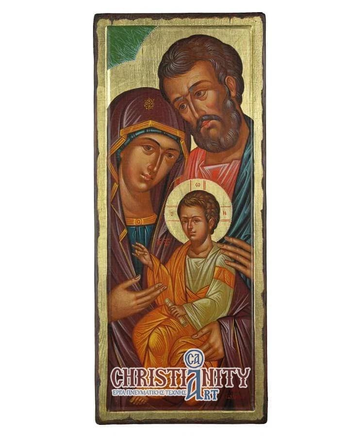 The Holy Family - 100% handmade wooden picture on canvas with gold background - Mount Athos — Paintings from Christianity Art