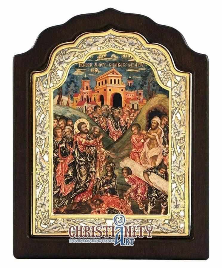 The Rise of Lazarus - Silver image on wood, locally gilded - Mount Athos — Wall reliefs from Christianity Art
