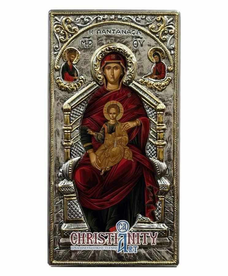 Virgin Mary Enthroni - Silver image in wood, locally gilded - Mount Athos — Wall reliefs from Christianity Art