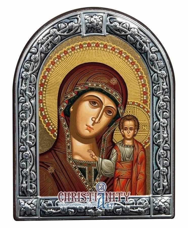 Our Lady of Kazan - Image in wood with indelible metal frame - Mount Athos — Wall reliefs from Christianity Art