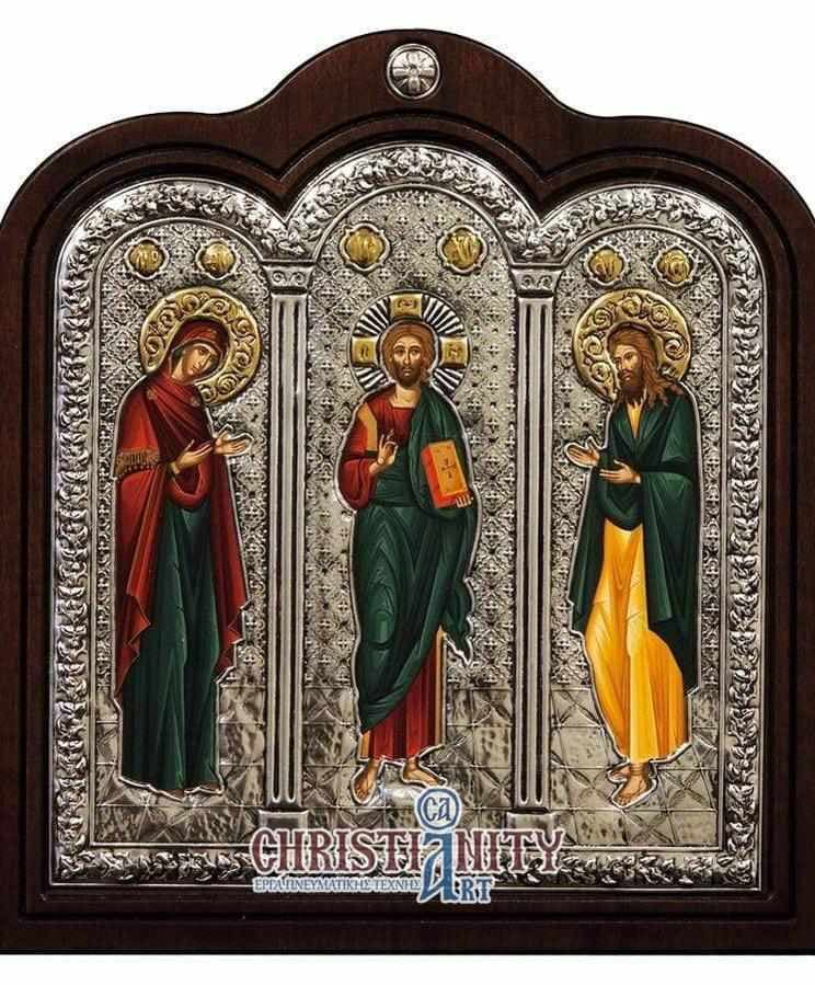 The Deesis - Silver image on wood, locally gilded - Mount Athos — Wall reliefs from Christianity Art