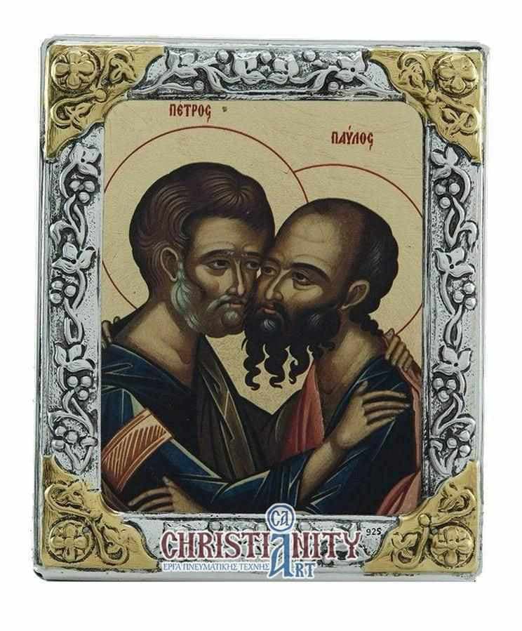 Saints Peter and Paul - Silver icon on wood, locally gilded - Mount Athos — Wall reliefs from Christianity Art