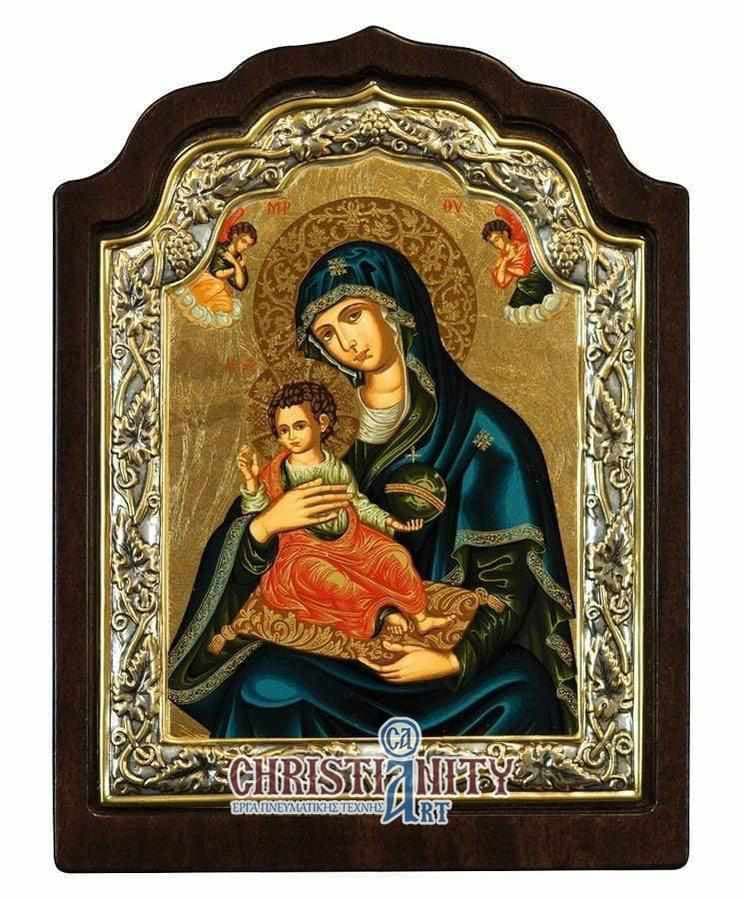 Virgin Mary Babykrateusa - Silver image in wood, locally gilded - Mount Athos — Wall reliefs from Christianity Art