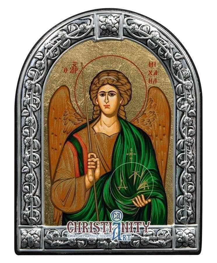 Archangel Michael - Image in wood with indelible metal frame - Mount Athos — Wall reliefs from Christianity Art