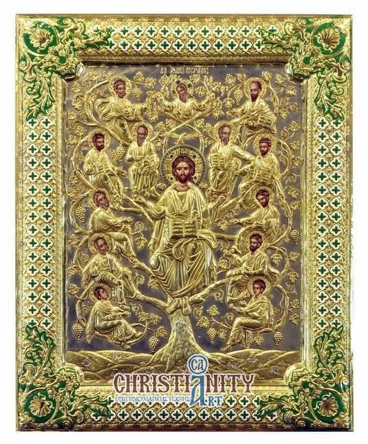 The Vine - Silver image in wood, locally gilded and decorated with enamel - Mount Athos — Wall reliefs from Christianity Art