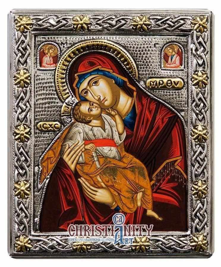 Virgin Mary Glykilisousa - Silver image on wood, locally gilded - Mount Athos — Wall reliefs from Christianity Art