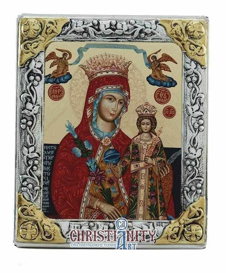 Virgin Mary of Rhodes - Silver image in wood, locally gilded - Mount Athos — Wall reliefs from Christianity Art