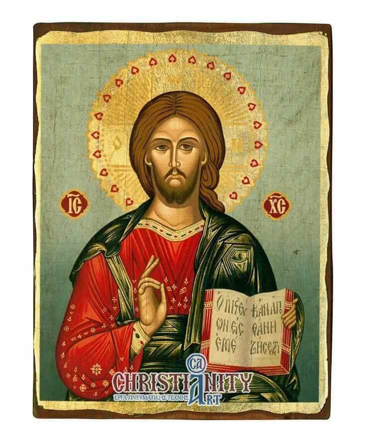 Jesus Christ Kazan - Wooden aged image on canvas with golden background - Mount Athos — Paintings from Christianity Art
