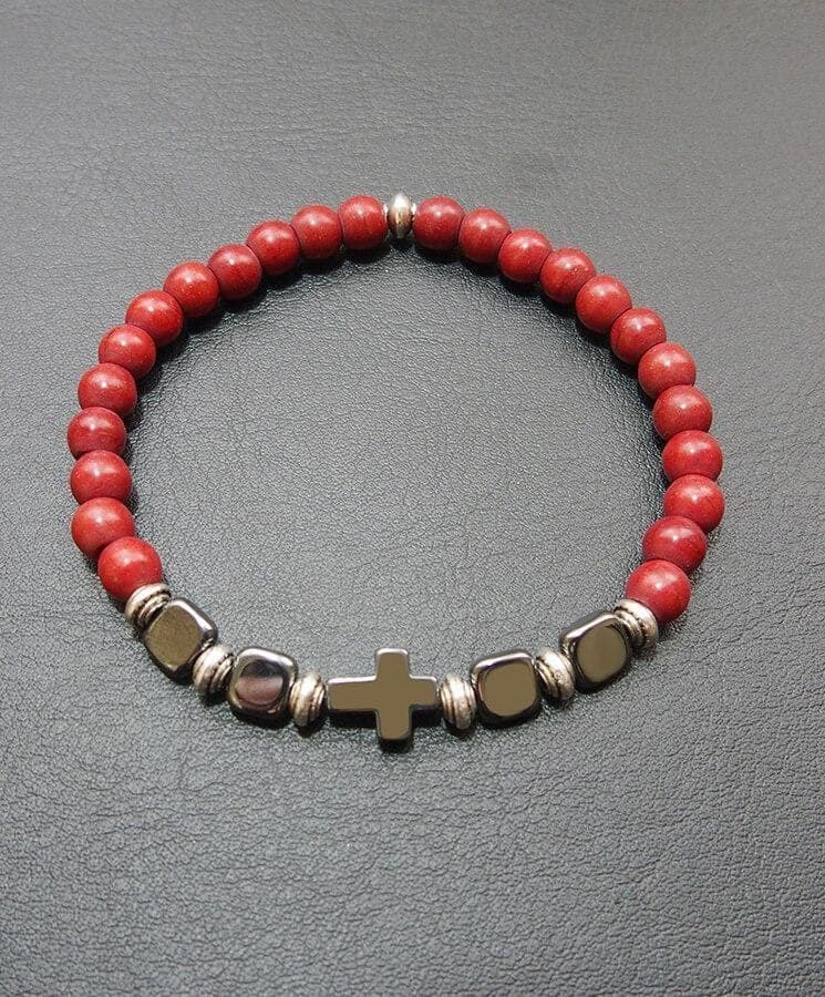 Howlite Bead Bracelet with Cross — Bracelets from Christianity Art