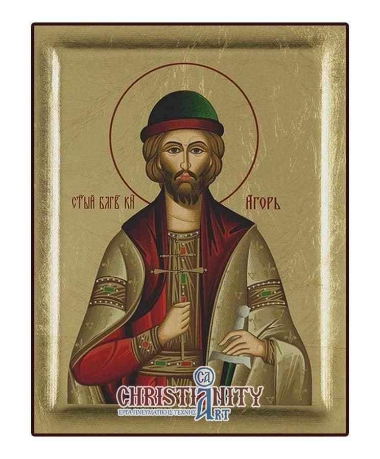 Saint Igor - Excavated wooden image on canvas with gold background - Mount Athos — Paintings from Christianity Art