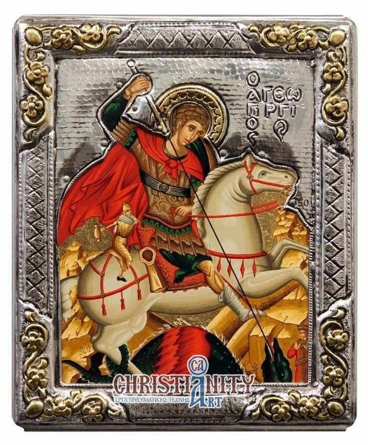 Saint George - Silver icon on wood, locally gilded - Mount Athos — Wall reliefs from Christianity Art