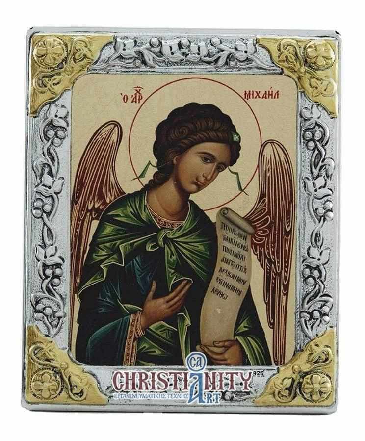 Archangel Michael - Silver image in wood, locally gilded - Mount Athos — Wall reliefs from Christianity Art