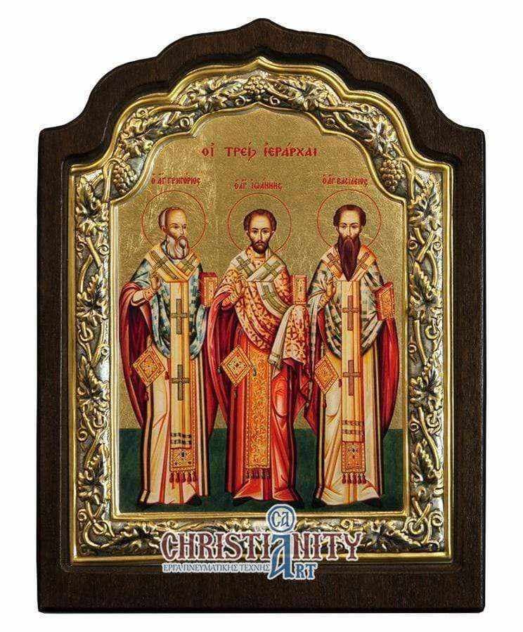 The Three Hierarchs - Silver image in wood, locally gilded - Mount Athos — Wall reliefs from Christianity Art