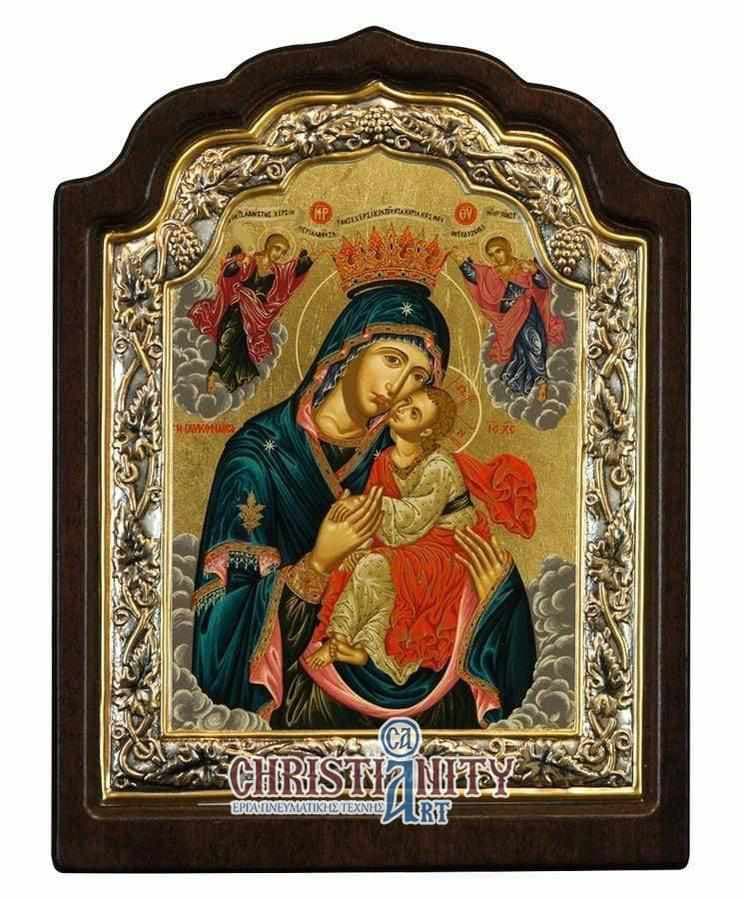 Virgin Mary Glykilisousa - Silver image on wood, locally gilded - Mount Athos — Wall reliefs from Christianity Art