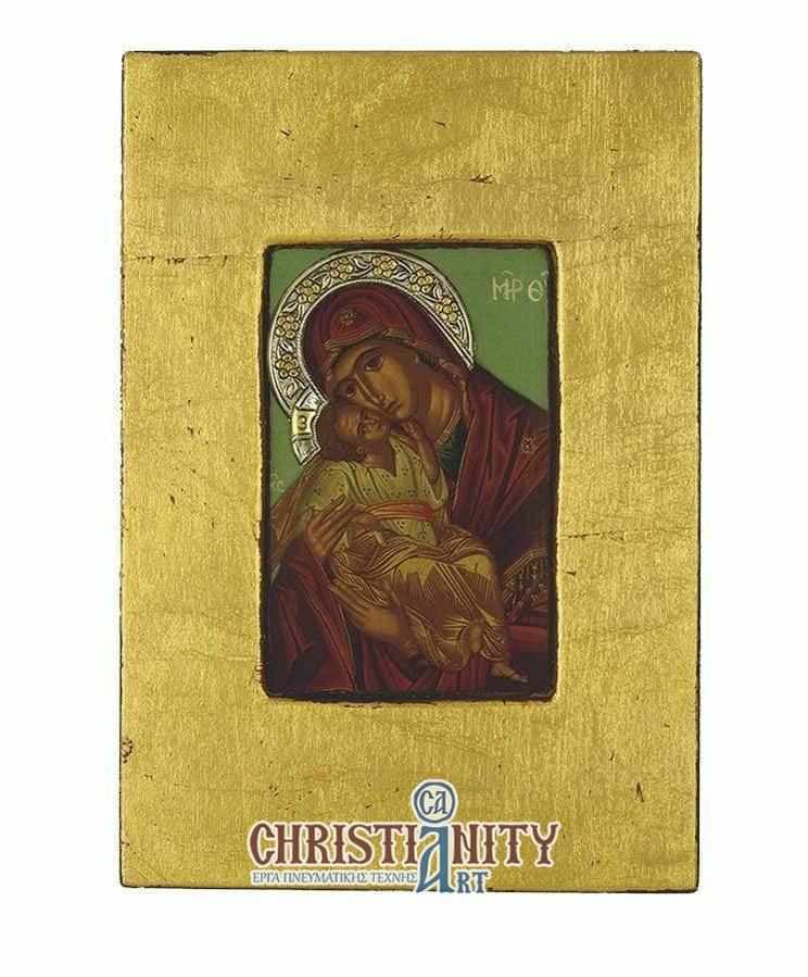 Virgin Mary Glylofilousa - Old wooden image with silver halo locally gold plated - Mount Athos — Paintings from Christianity Art