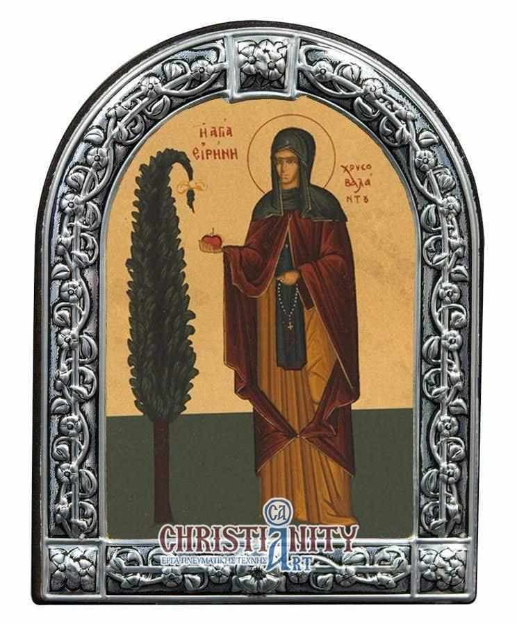 Saint Irini Chrysovalantou - Image on wood with an indelible metal frame - Mount Athos — Wall reliefs from Christianity Art