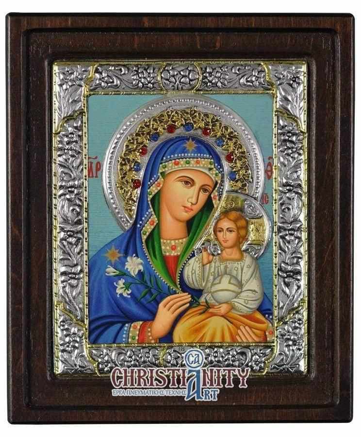 Virgin Mary and Baby - Silver image on wood, locally gilded - Mount Athos — Wall reliefs from Christianity Art