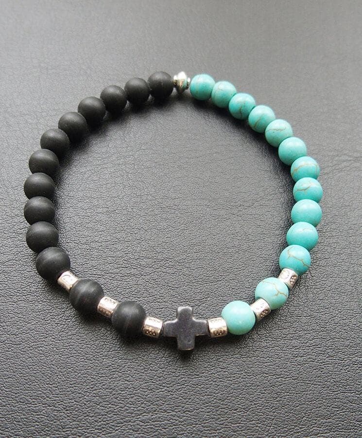 Howlite Bead Bracelet with Cross — Bracelets from Christianity Art