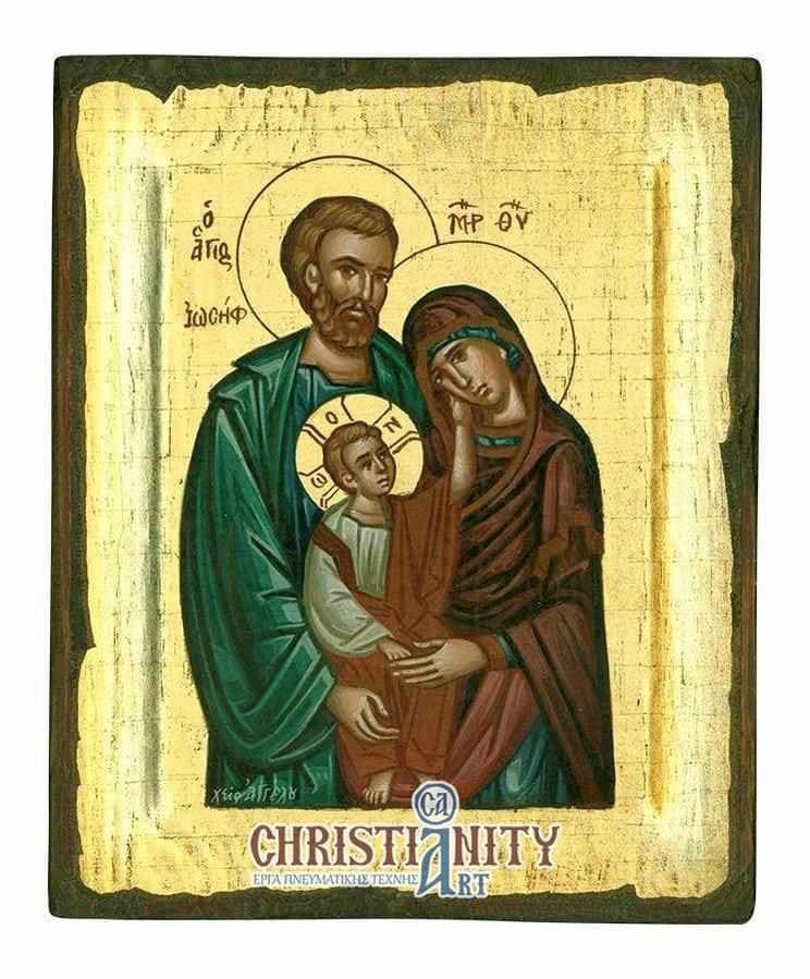 The Holy Family - Handmade icon painting on aged wood - Mount Athos — Paintings from Christianity Art