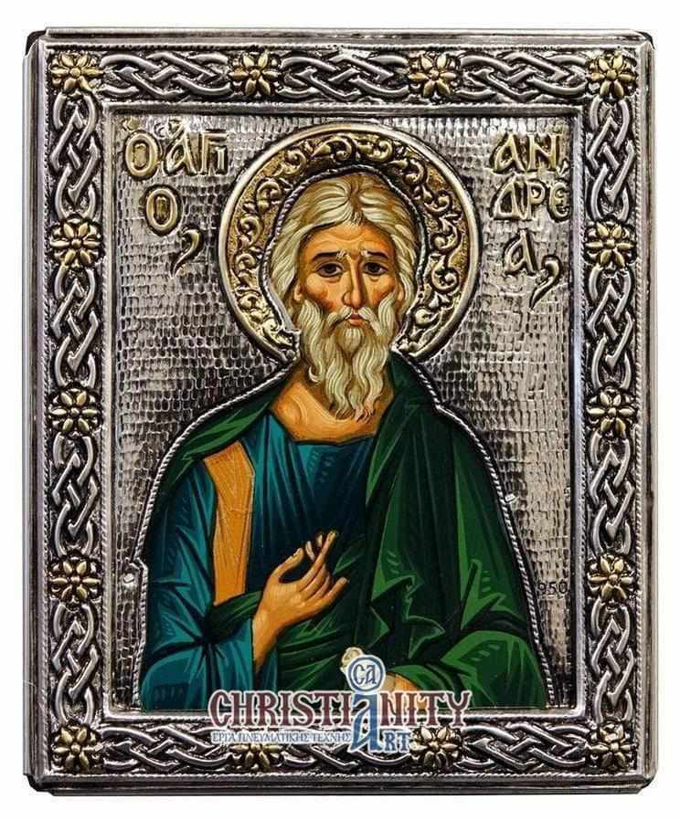 Saint Andrew - Silver icon on wood, locally gilded - Mount Athos — Wall reliefs from Christianity Art