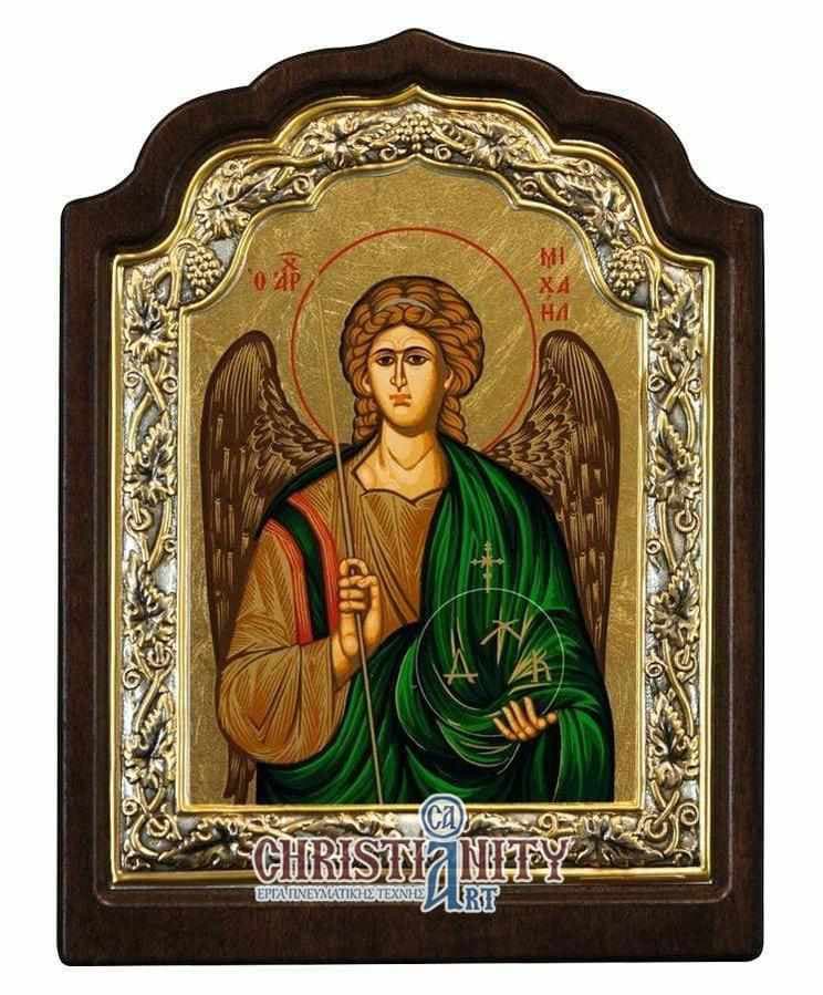 Archangel Michael - Silver image in wood, locally gilded - Mount Athos — Wall reliefs from Christianity Art