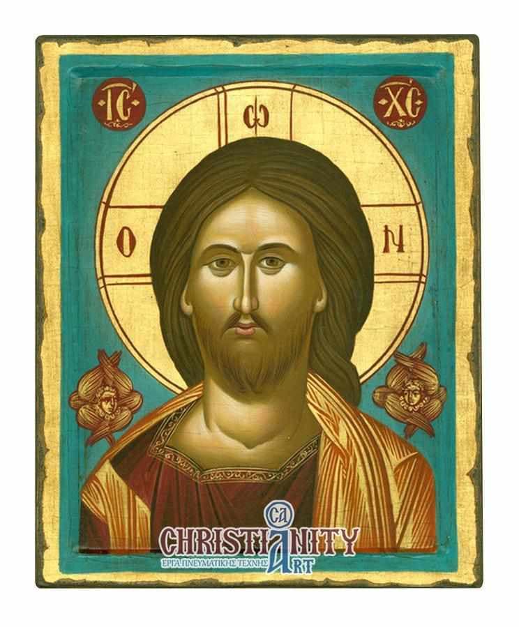 Christ Almighty - 100% handmade wooden image on canvas with golden background - Mount Athos — Paintings from Christianity Art