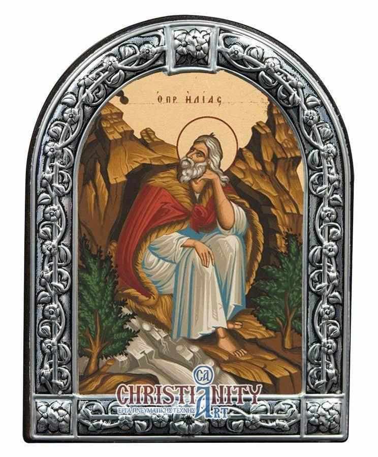 Prophet Elias - Image in wood with indelible metal frame - Mount Athos — Wall reliefs from Christianity Art