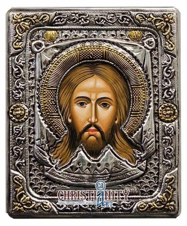 Christ Holy Mandyl - Silver image on wood, locally gilded - Mount Athos — Wall reliefs from Christianity Art