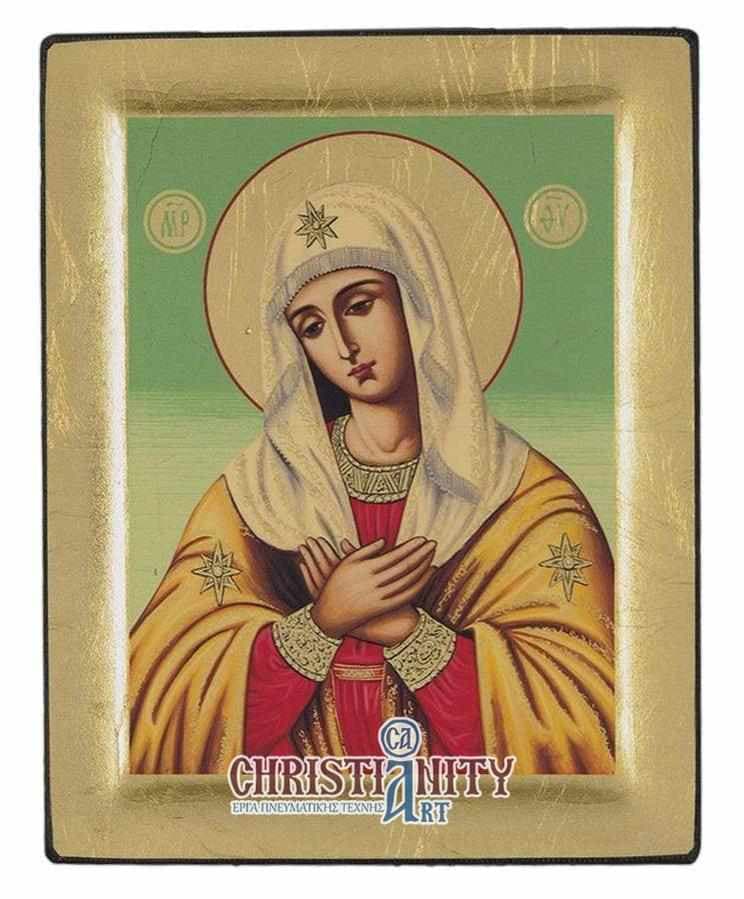 Virgin Mary Deomeni - Engraved wooden image on canvas with golden background - Mount Athos — Paintings from Christianity Art