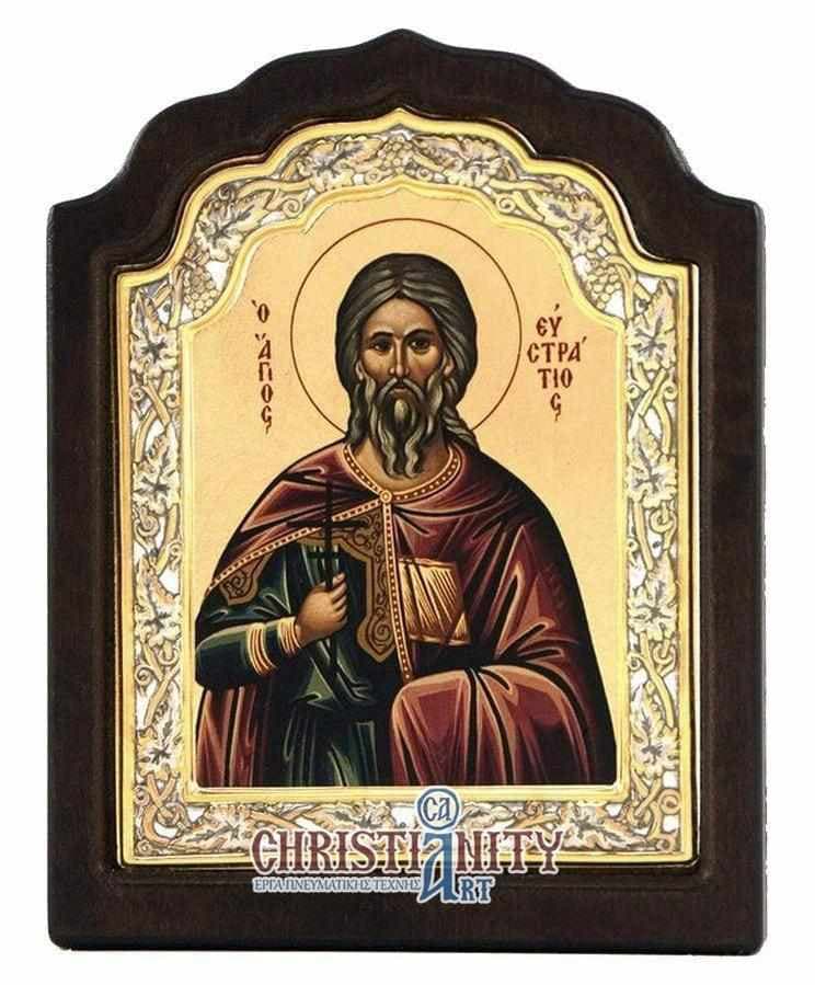 Saint Efstratios - Silver icon on wood, locally gilded - Mount Athos — Wall reliefs from Christianity Art