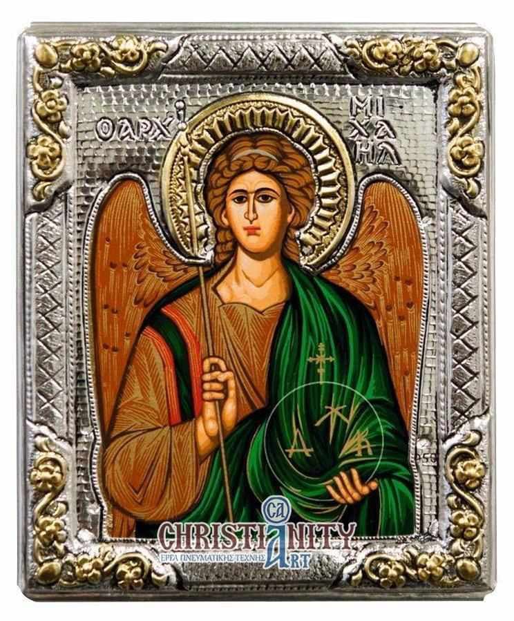 Archangel Michael - Silver image in wood, locally gilded - Mount Athos — Wall reliefs from Christianity Art