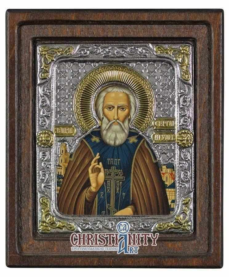 Saint Sergios - Silver image on wood, locally gold plated - Mount Athos β Wall reliefs from Christianity Art