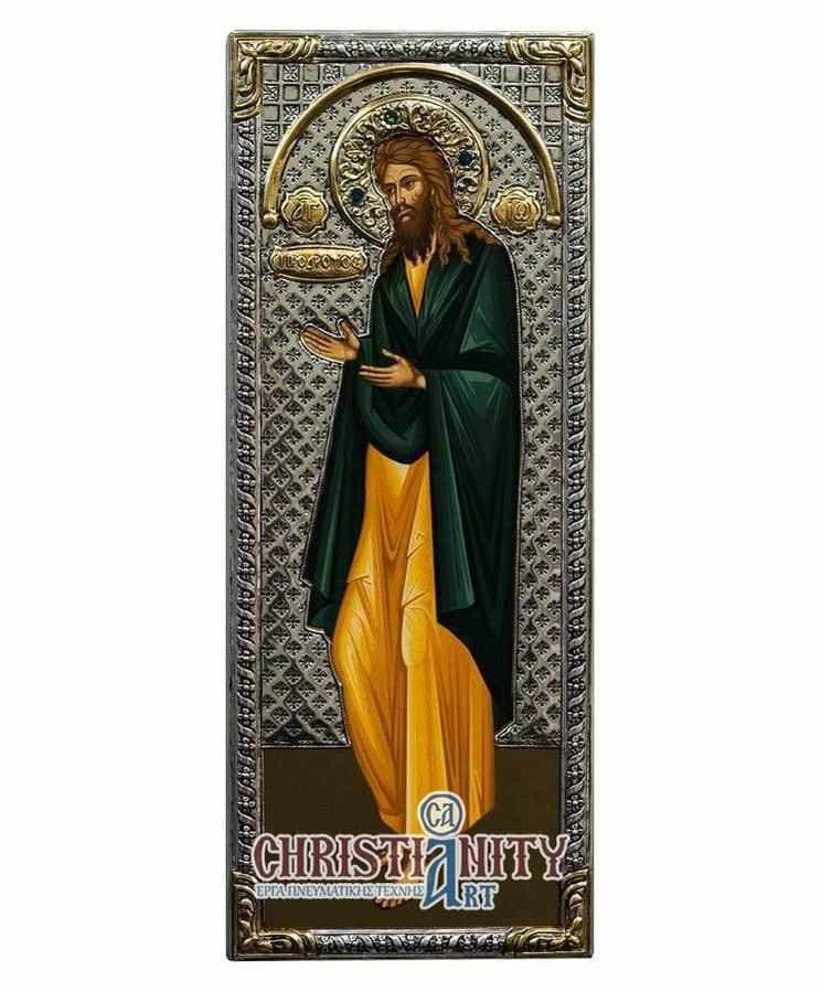 Saint John the Forerunner - Silver icon on wood, locally gilded - Mount Athos — Wall reliefs from Christianity Art