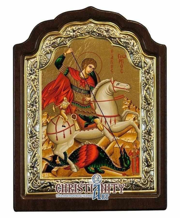 Saint George - Silver icon on wood, locally gilded - Mount Athos — Wall reliefs from Christianity Art