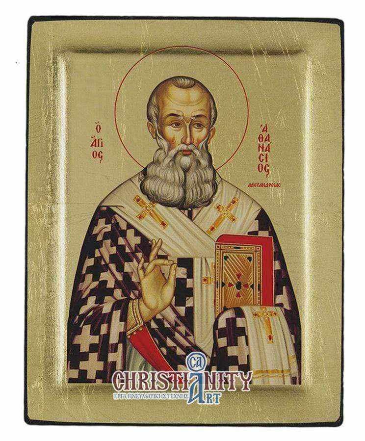Saint Athanasios - Excavated wooden image on canvas with gold background - Mount Athos — Paintings from Christianity Art