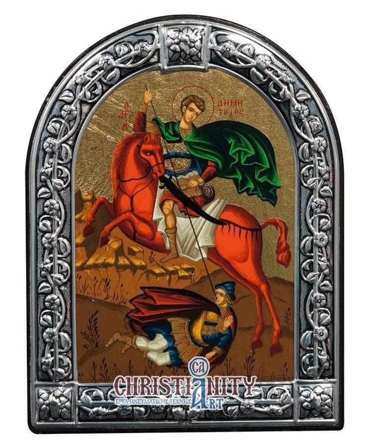 Saint Dimitrios - Image on wood with an indelible metal frame - Mount Athos — Wall reliefs from Christianity Art