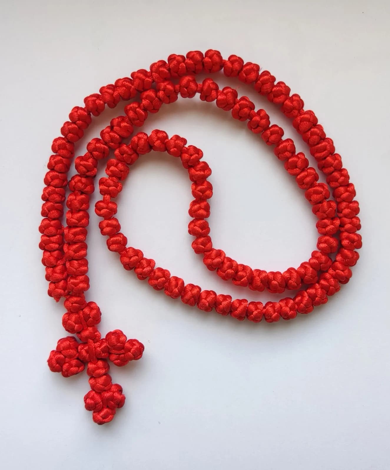 Athonite Waxed Prayer Rope with 100 Knots and Braided Cross β Black, Red or Blue β Bracelets from Christianity Art