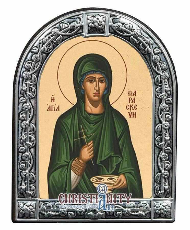 Saint Paraskevi - Image on wood with an indelible metal frame - Mount Athos — Wall reliefs from Christianity Art