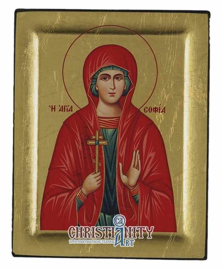 Hagia Sophia - Excavated wooden image on canvas with gold background - Mount Athos — Paintings from Christianity Art