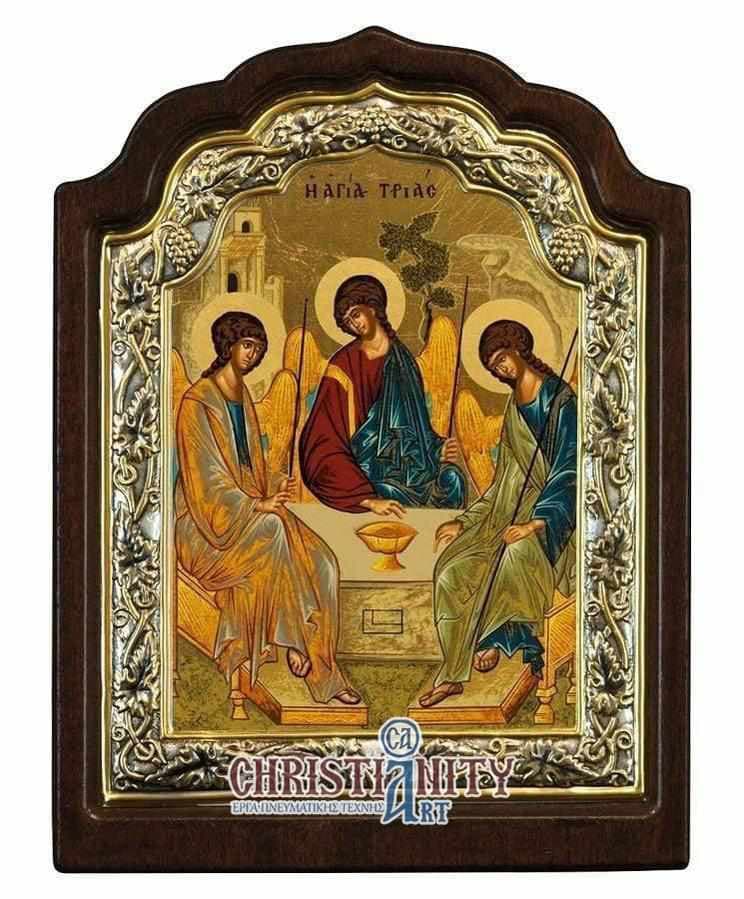 The Holy Trinity - Silver image in wood, locally gilded - Mount Athos — Wall reliefs from Christianity Art