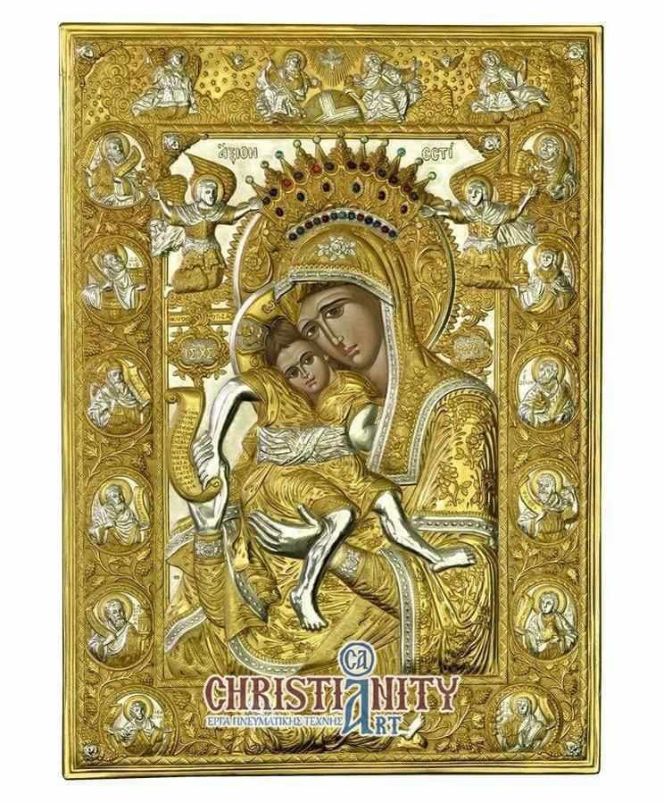 Virgin Mary Axion Esti - Silver image on wood, locally gilded - Mount Athos — Wall reliefs from Christianity Art