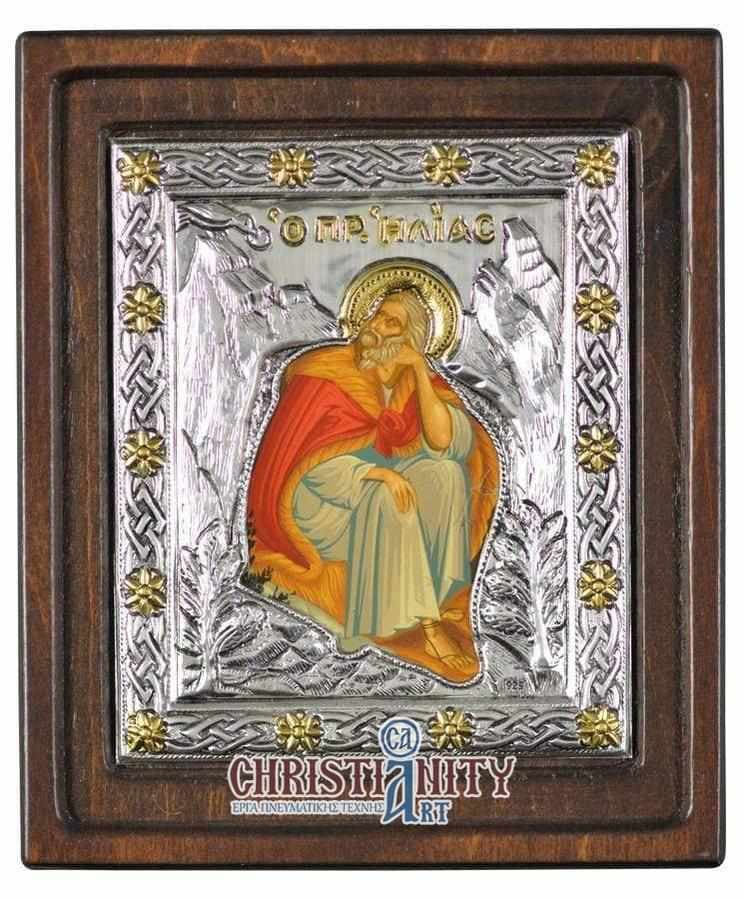 Prophet Elias - Silver image in wood, locally gilded - Mount Athos — Wall reliefs from Christianity Art