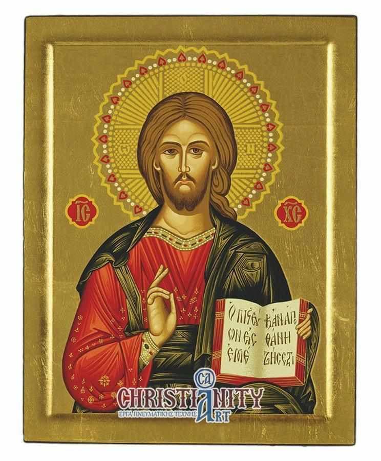 Jesus Christ Kazan - Engraved wooden image on canvas with golden background - Mount Athos — Paintings from Christianity Art