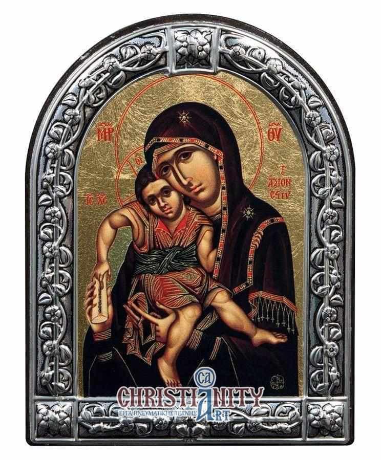 Virgin Mary Axion Esti - Image in wood with indelible metal frame - Mount Athos — Wall reliefs from Christianity Art