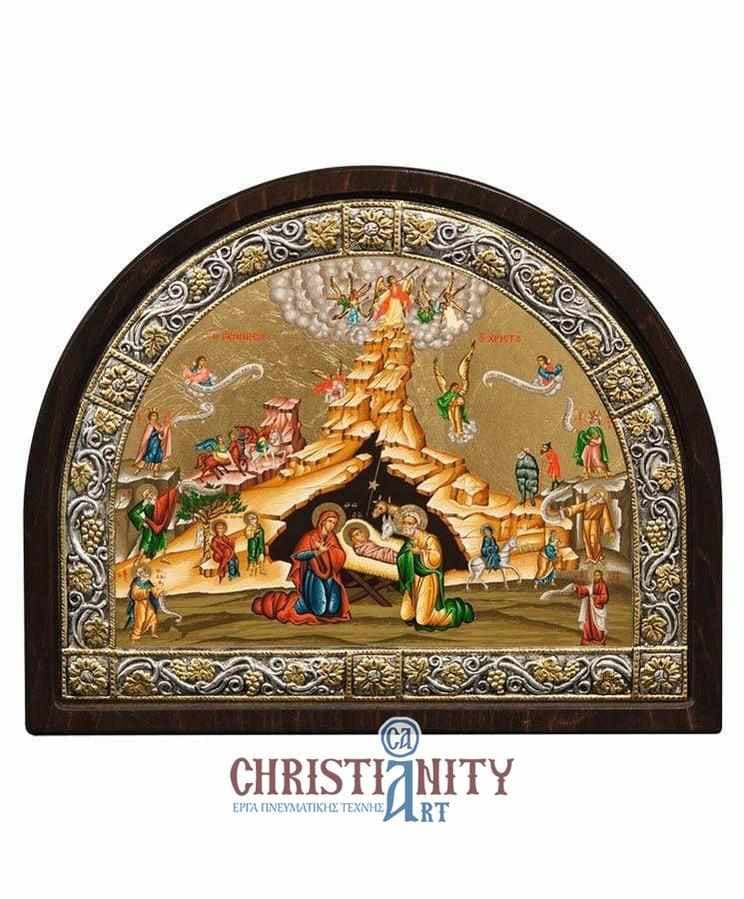 The Birth of Christ - 100% handmade wooden image on canvas with gold background - Mount Athos — Paintings from Christianity Art