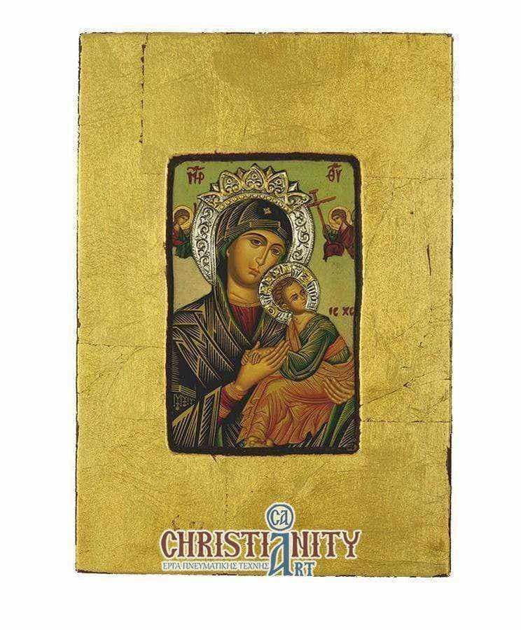 Virgin Mary Permanent Help - Old wooden image with silver halo locally gilded - Mount Athos — Paintings from Christianity Art