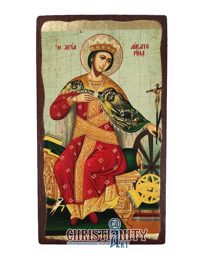 Saint Catherine - Aged wooden image on canvas with gold background - Mount Athos — Paintings from Christianity Art