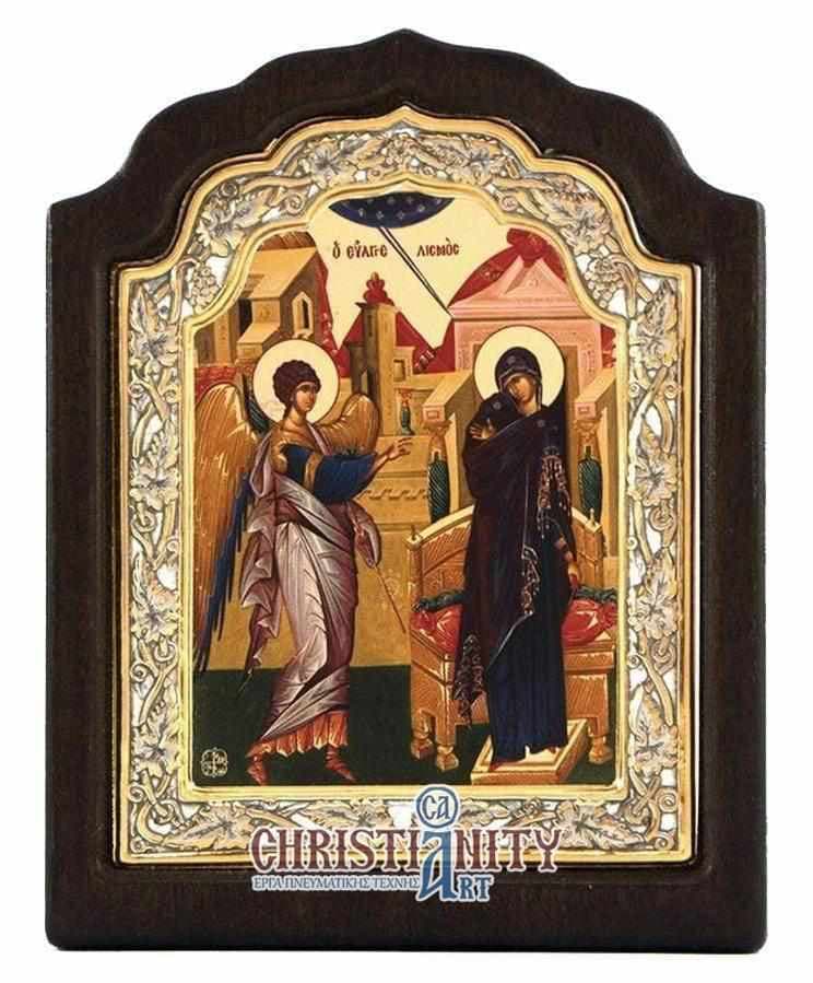 The Annunciation of the Virgin - Silver image on wood, locally gilded - Mount Athos — Wall reliefs from Christianity Art