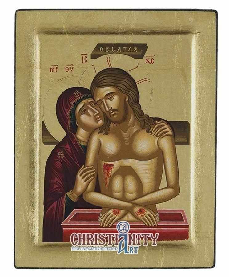 The Extreme Humiliation - Engraved wooden image on canvas with golden background - Mount Athos — Paintings from Christianity Art