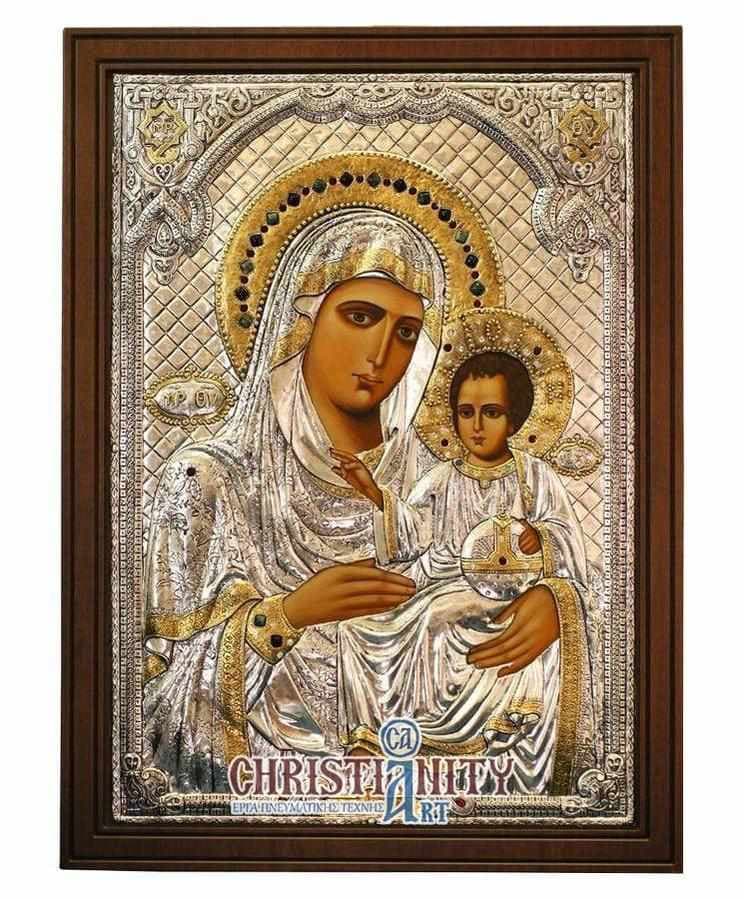 Virgin Mary Jerusalem - Silver image in wood, locally gilded - Mount Athos — Wall reliefs from Christianity Art